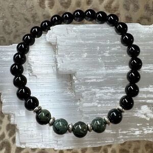 Kambaba Jasper & Black Obsidian Crystal Gemstone Stretch Bracelet